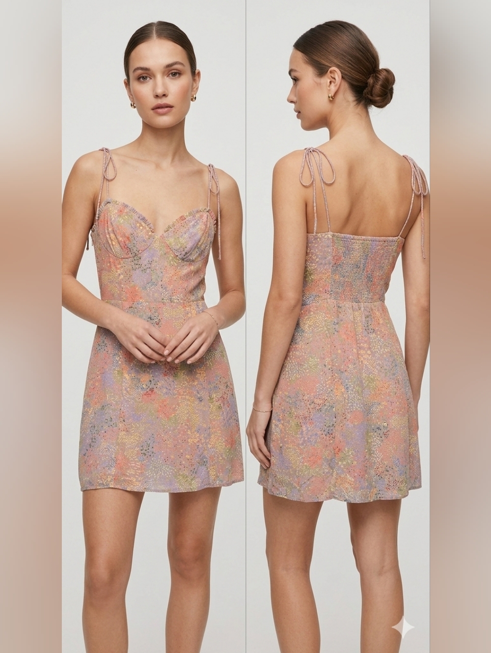 Wilfred Floral Mini Dress Size 6 Aritzia Ruched Bust Tie Strap Cottagecore